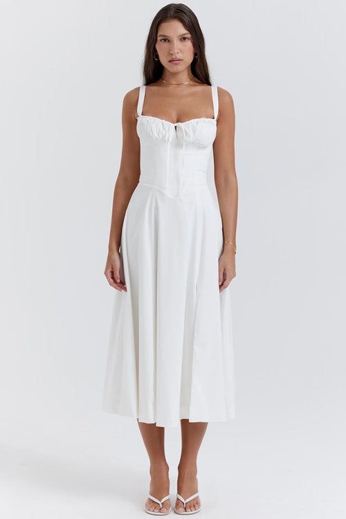 Carmen | Ruched Bodice with High Slit Midi Dress