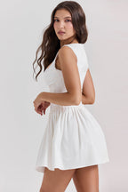 Cupido | White Stretch Twill Mini Dress – Romantic Tulle Layered Date Night Gown