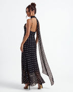 Noir | Polka Dot Maxi Dress Body-Skimming Silhouette with Sheer Hem