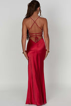 Alexia | Bias-Cut Plunging Satin Maxi Dress