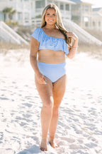 Let's Go Watch The Sunset Swim Bottom, Blue Gingham