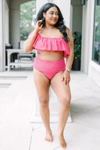 Let's Go Watch The Sunset Swim Bottom, Red Gingham