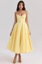Solange | Soft Gathered Bodice V-Neck Sculpted Midi Dress