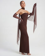 Ella | Strapless Sculpting Maxi Dress with Removable Mesh Scarf