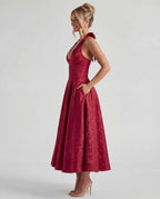 Evelyn | Halterneck Bustier Textured Jacquard Midi Dress