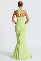 Bernadette | Plunging U-Wire Halter Draped Jersey Maxi Dress