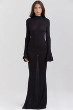 Sancha | Sheer Backless Black Knit Maxi Dress
