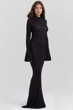 Sancha | Sheer Backless Black Knit Maxi Dress